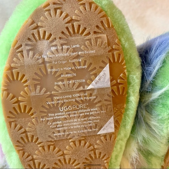 Ugg fluff yeah tie dye fur slides platform slippers size 6 green - Picture 9 of 12